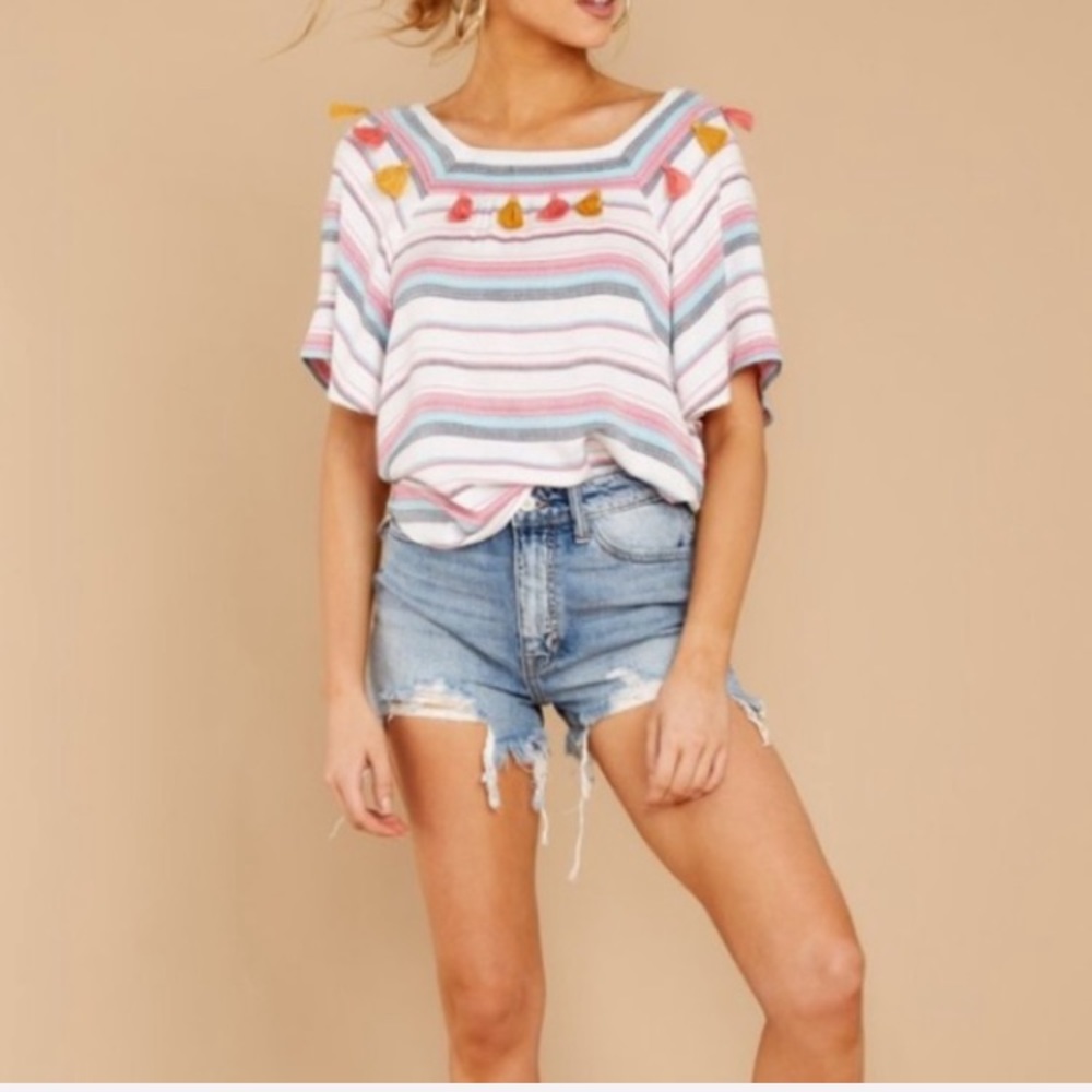 THML Carefree Tassel Striped Fun Festive Top M